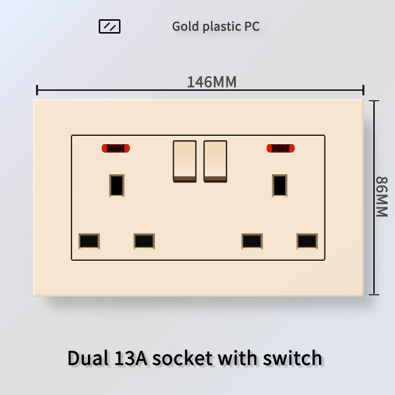 Foreign trade Hong Kong and Macao British 13A socket USB with Type-c plug + British standard electrical switch PC flame retardant panel plug