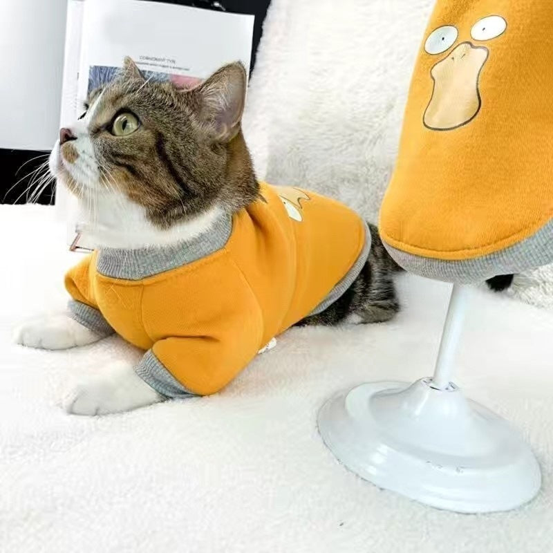 Handsome cat clothes autumn and winter clothes anti-hair loss and velvet warm kitten cloth blue cat kitten autumn and winter models