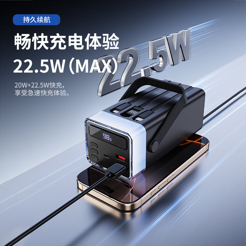Self-contained cable, large capacity 40,000 mAh power bank, outdoor camping, portable high-power fast charging mobile power supply