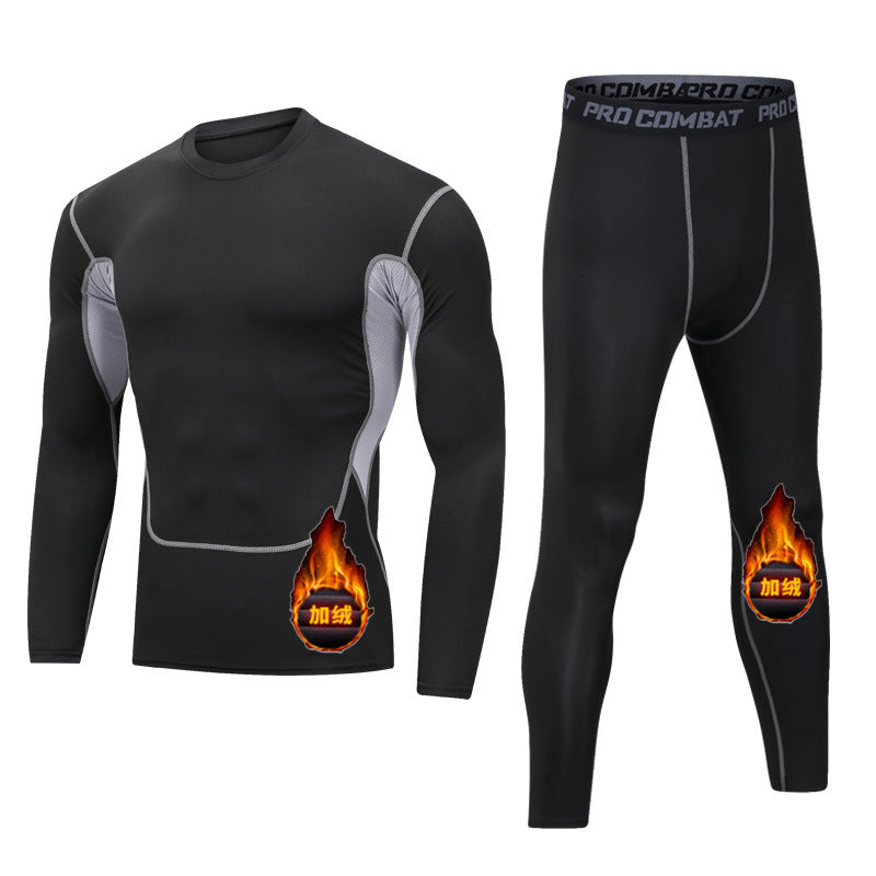 Home fitness clothes men's autumn and winter velvet warm suit tights running quick-drying clothes long sleeves sports outdoor