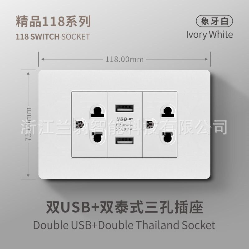 Thai American standard socket panel 118 type switch Italian American standard six-hole USB wall international multi-function three-hole Europe