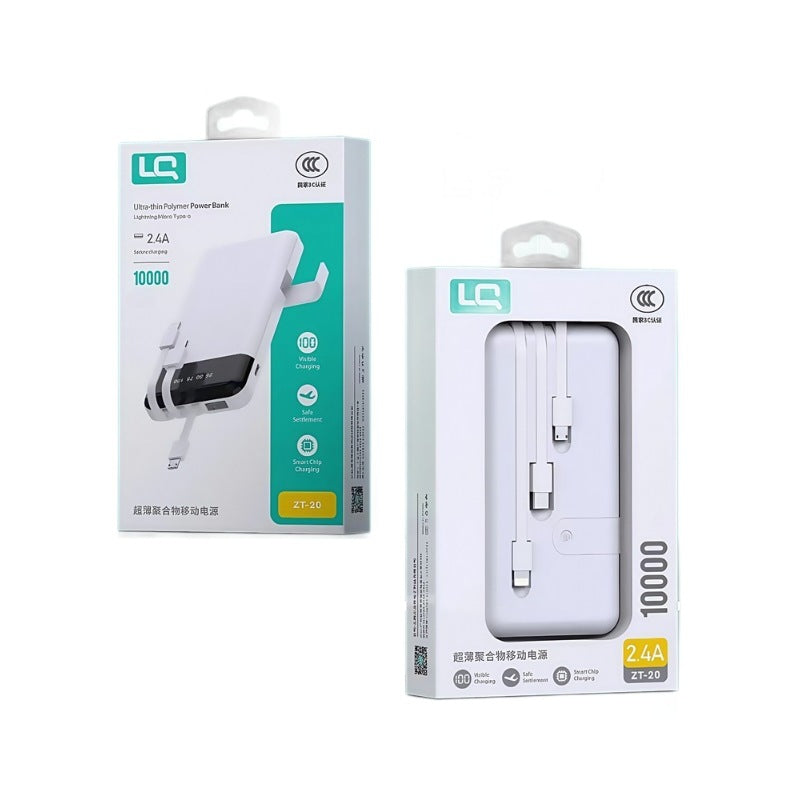 Mobile phone Longqi comes with three wires 10000 mAh power bank portable fast charging 20,000 digital display large mobile power supply