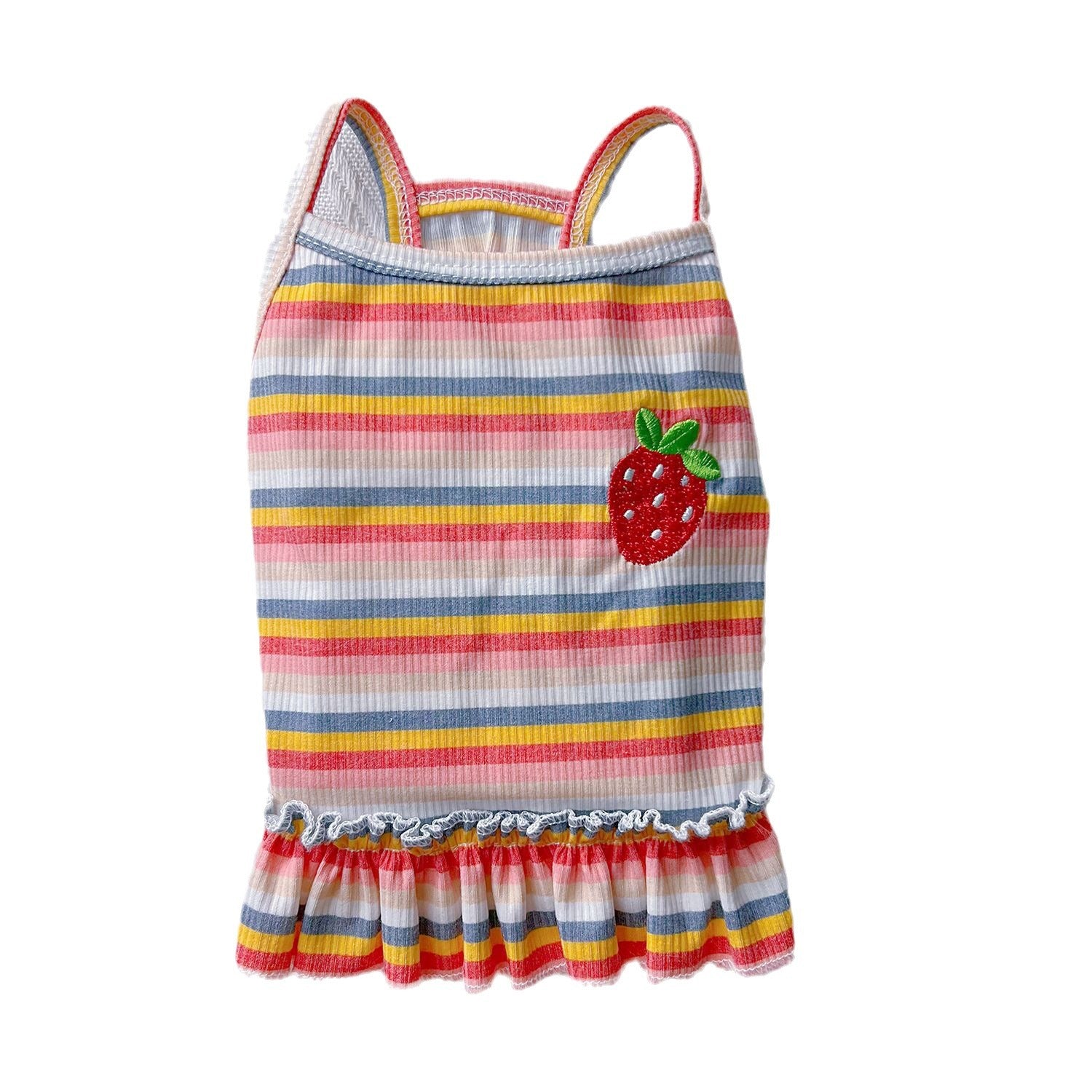 New rainbow striped pet dog dog cat summer ins thin clothes bubble sleeve vest princess style skirt