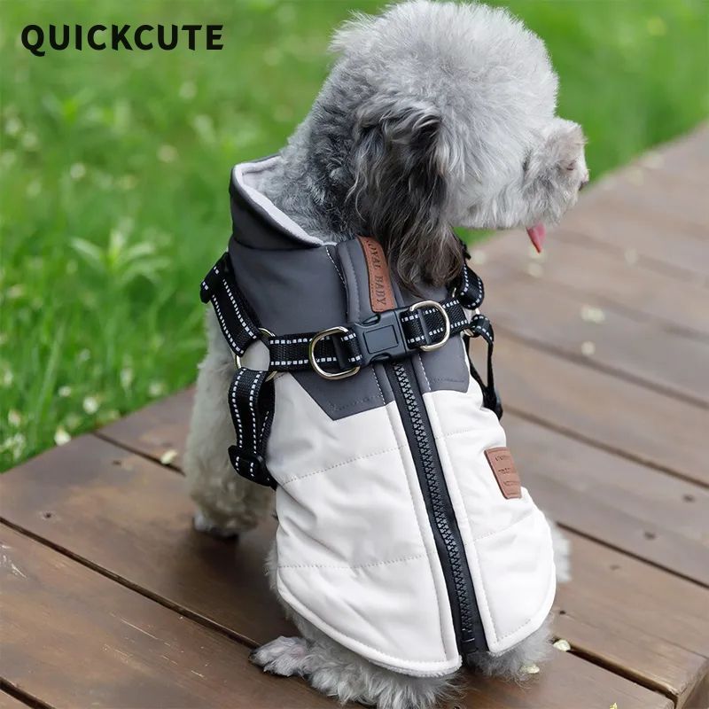 Dog clothes Winter warm dog cotton clothes with leash ring vest jacket Autumn and winter Teddy Corgi Schnauzer