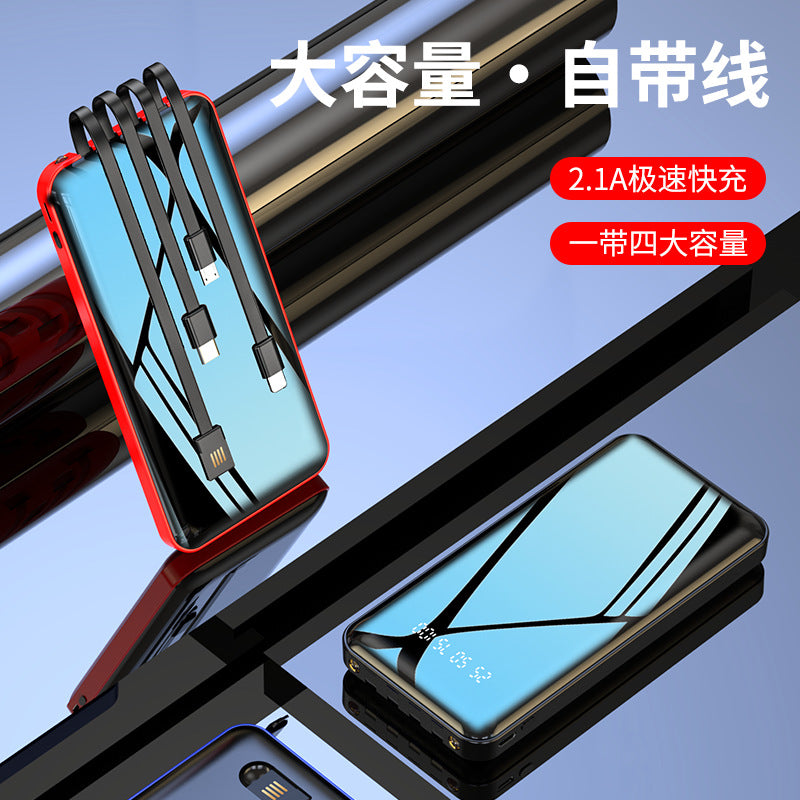 Cross-border mirror comes with a four-wire mobile phone power bank 10,000 mAh portable digital display mobile power supply custom LOGO