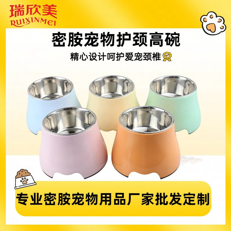 Dog bowl care, pet cervical spine anti-knock, food grade imitation porcelain, universal for cats and dogs, increased capacity, oblique mouth leak-proof