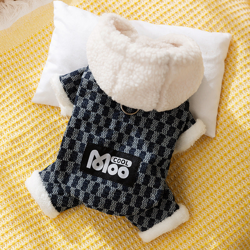 Autumn and winter dog clothes thickened warm quilting cotton pockets traction cat pet than bear four-legged cotton-padded dog clothes
