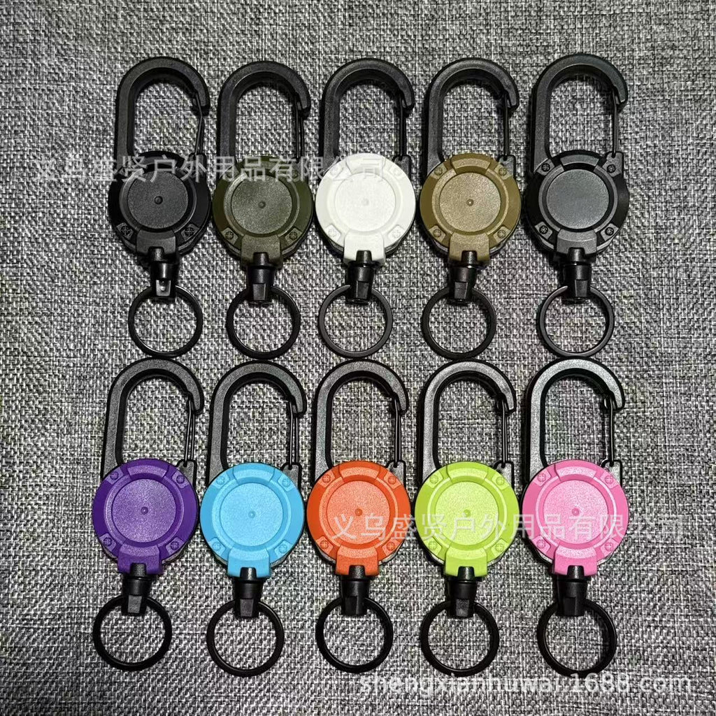 Outdoor camping tactical easy-to-pull buckle telescopic buckle wire rope multi-functional keychain camping rebound anti-lost rope easy to pull