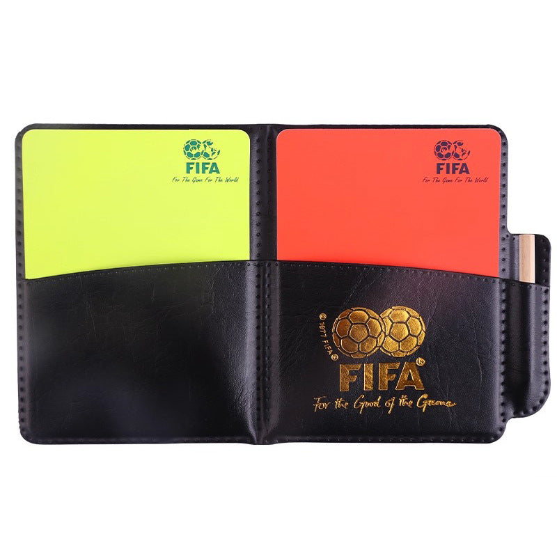 Football red and yellow card referee card set, football match referee supplies, red card and yellow card record book, free leather case and pen.