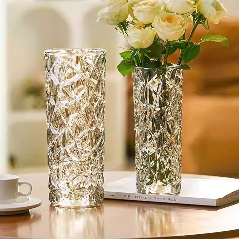 Light luxury glacier pattern glass vase transparent thickened creative large living room rich bamboo flower dining table ornament