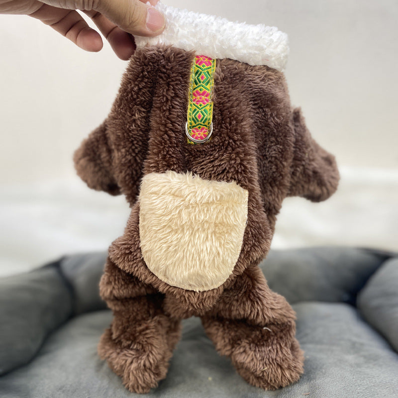 Ultra small dog cat clothes autumn and winter plush four-legged small size puppy teacup dog belt traction thickened warm