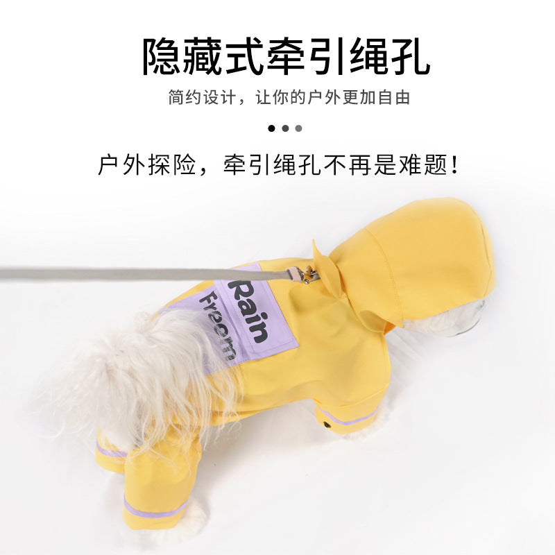 Dog raincoat rainproof four-legged bear teddy corgi raincoat medium and small dog waterproof clothes teddy tractable