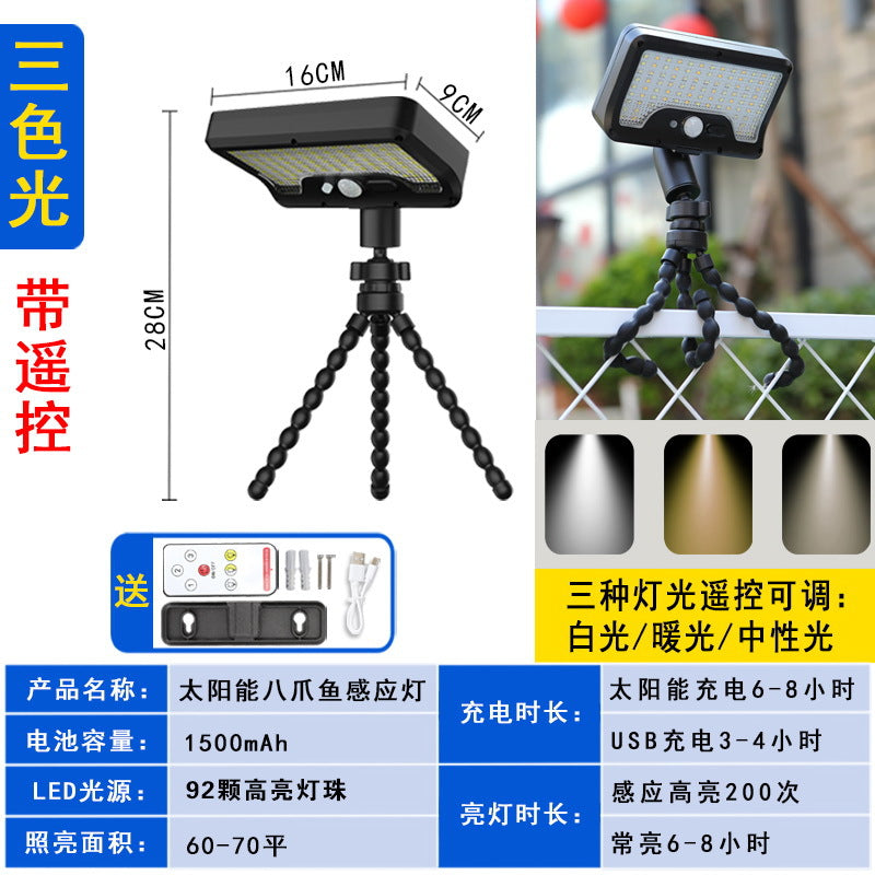 Cross-border custom octopus solar light outdoor clip courtyard street light household wall light induction waterproof lighting