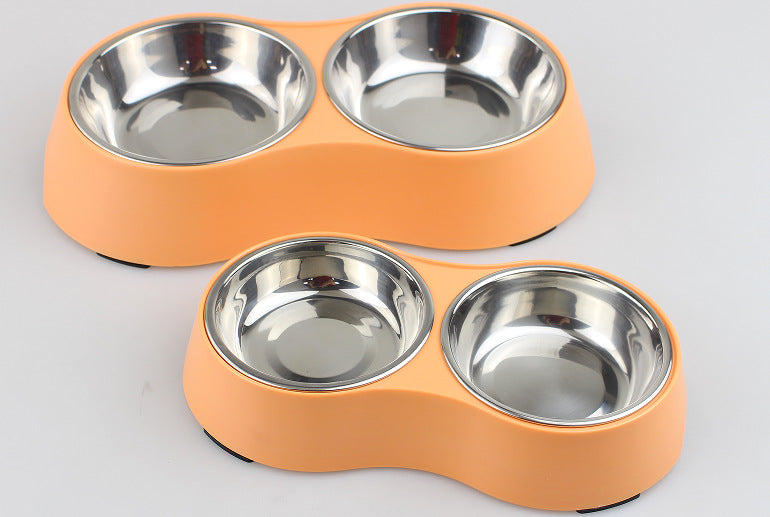 Spot wholesale pet melamine double bowl stainless steel food grade material cat dog pet drinking water feeding pet bowl
