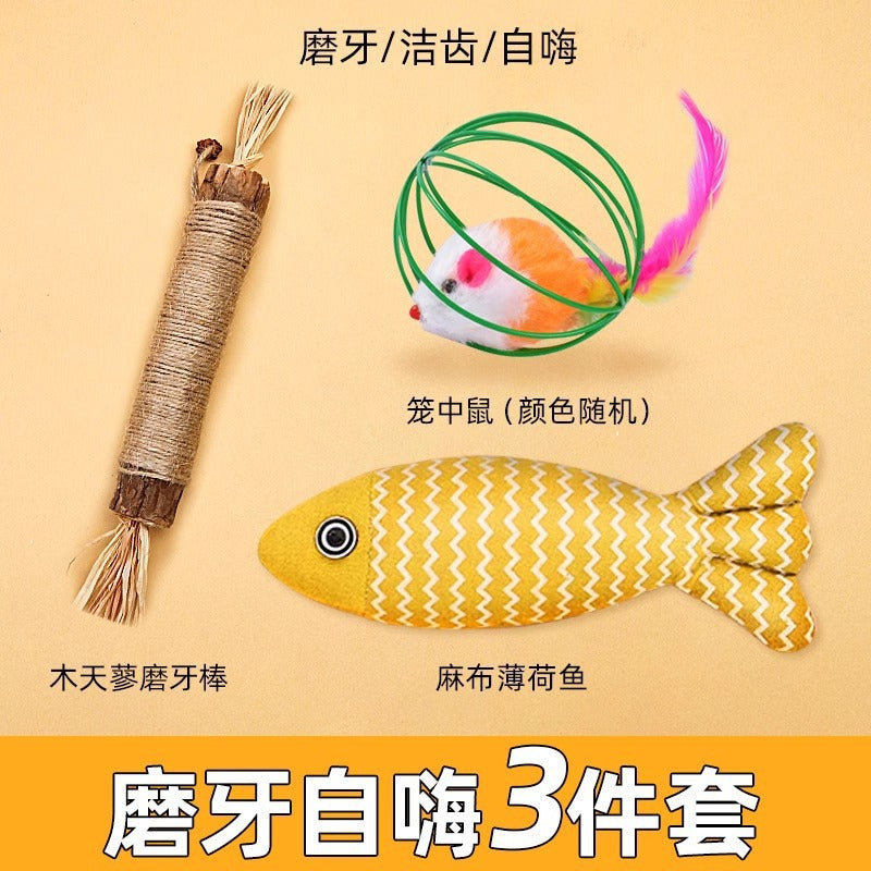 Cat toys self-hi to relieve boredom and tease cats interactive cat mint ball fish small mouse wood polygonum grinding stick kitten supplies
