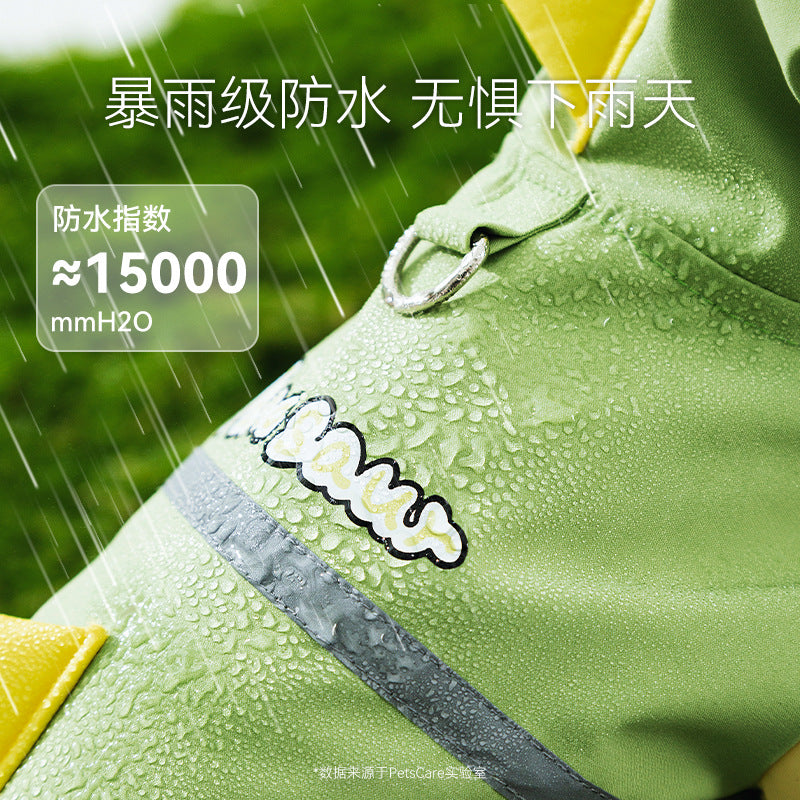 Dog rainy day four-legged waterproof three-dimensional dinosaur bag tail dog teddy poncho medium and large dog golden retriever pet raincoat