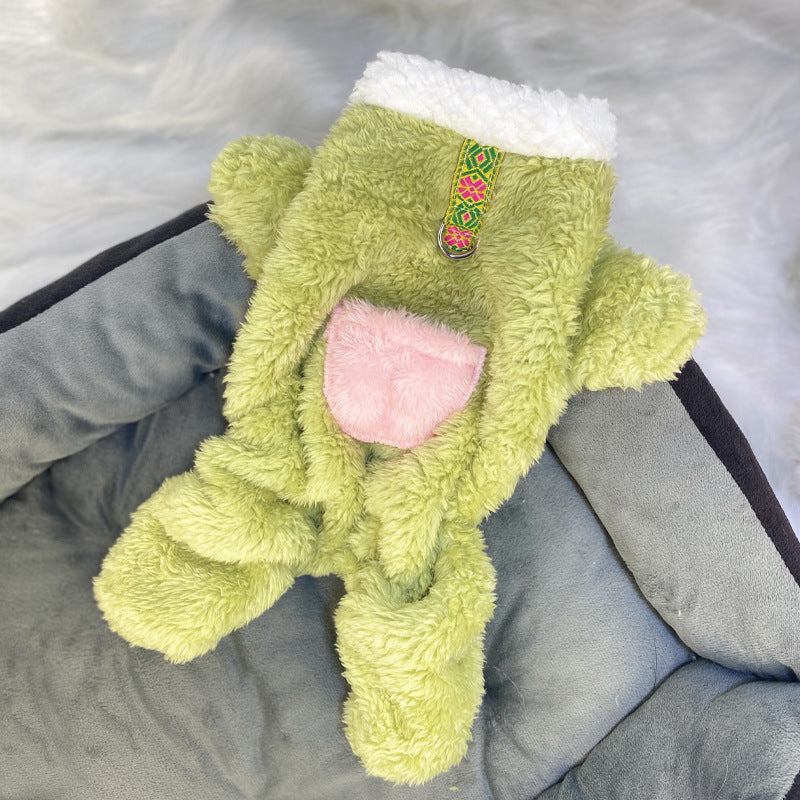 Ultra small dog cat clothes autumn and winter plush four-legged small size puppy teacup dog belt traction thickened warm