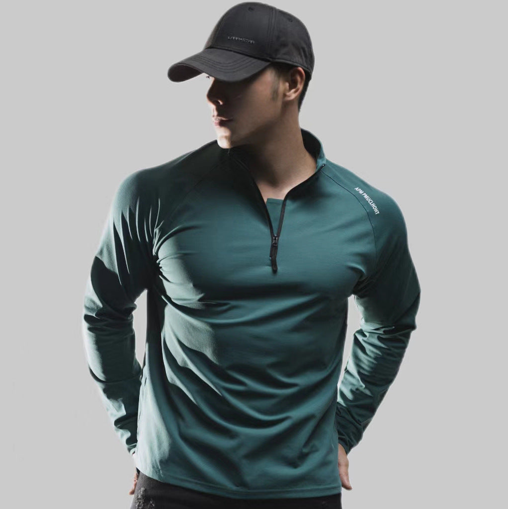 Autumn outdoor quick-drying T-half zipper long-sleeved T-shirt men's casual running fitness training clothes sports top