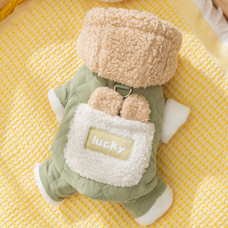 Autumn and winter dog clothes thickened warm quilting cotton pockets traction cat pet than bear four-legged cotton-padded dog clothes