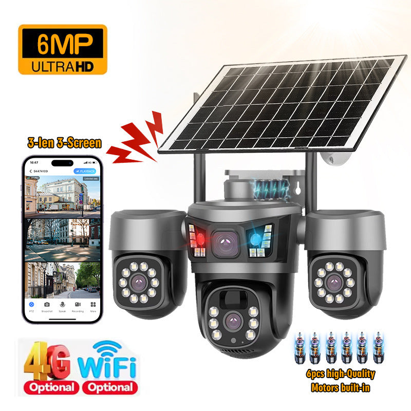 Solar camera V380Pro triple lens 3 gimbal 6 motor 10x zoom outdoor solar camera
