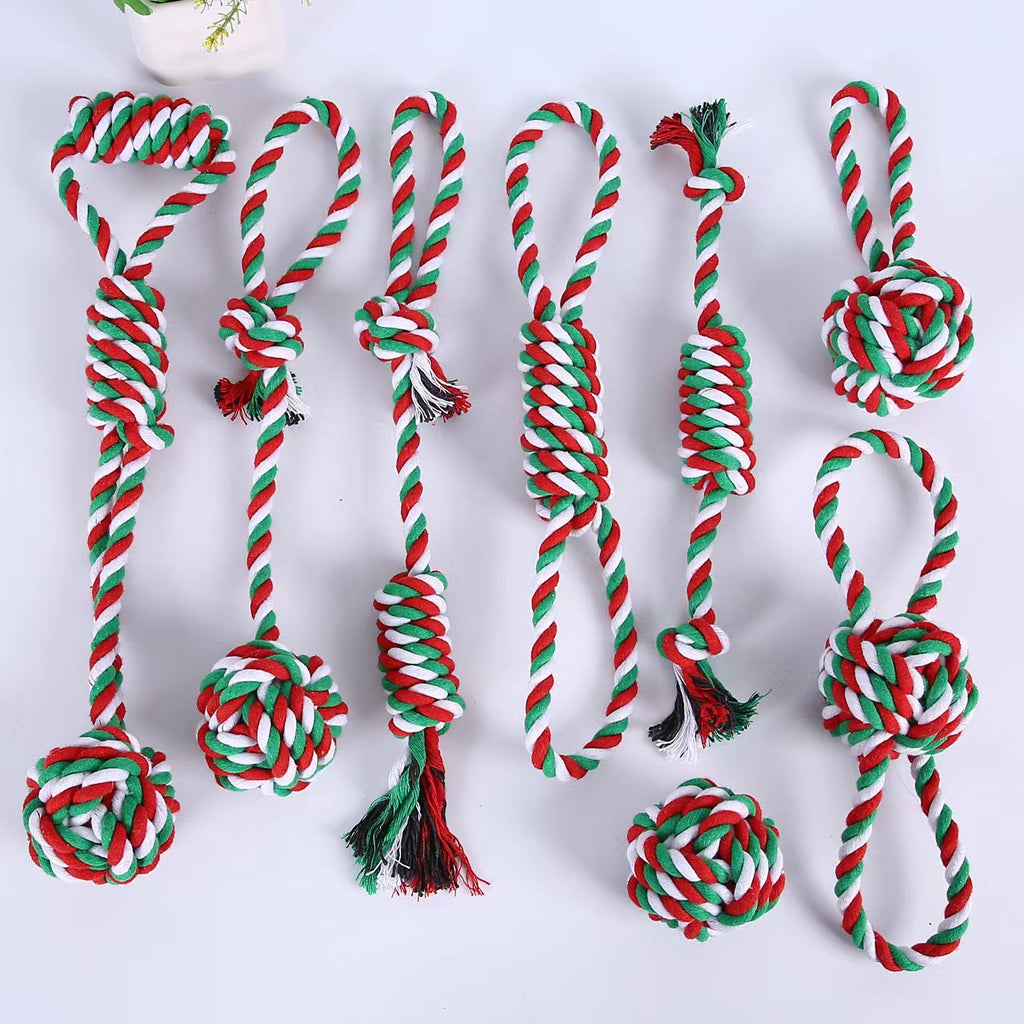 Amazon popular pet products dog cotton rope toy grinding teeth pet toy set Christmas dog toy gift