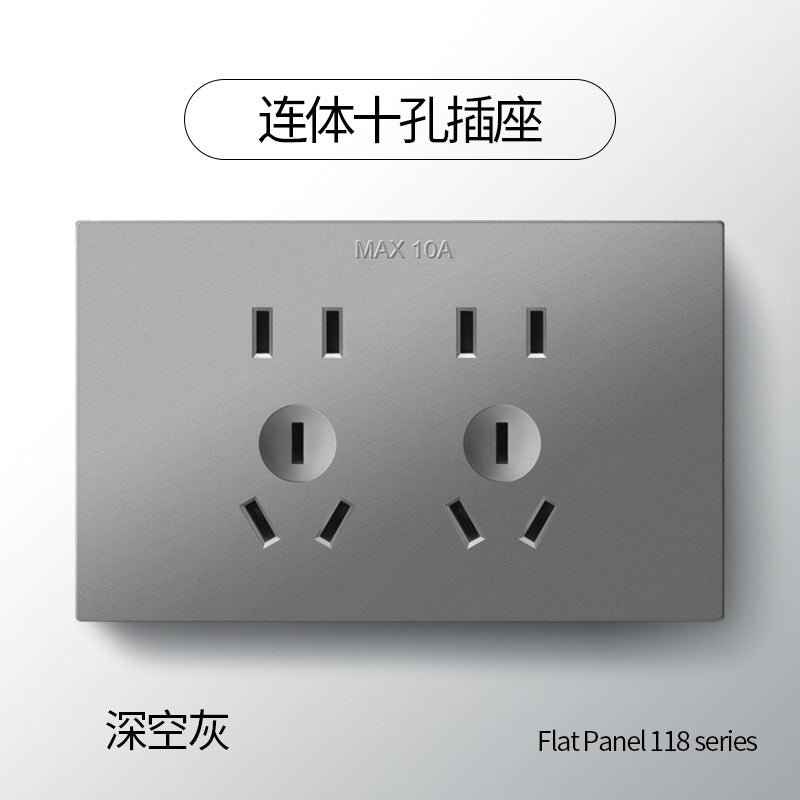 International Electrician 86 type concealed large board gray household porous wall power supply one open five hole switch socket panel