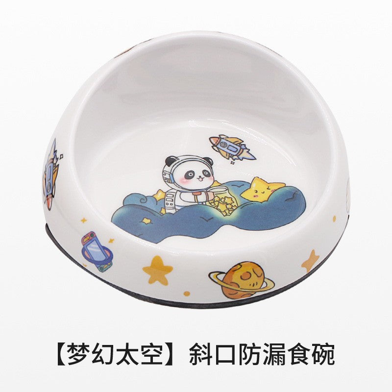 Dog bowl care, pet cervical spine anti-knock, food grade imitation porcelain, universal for cats and dogs, increased capacity, oblique mouth leak-proof