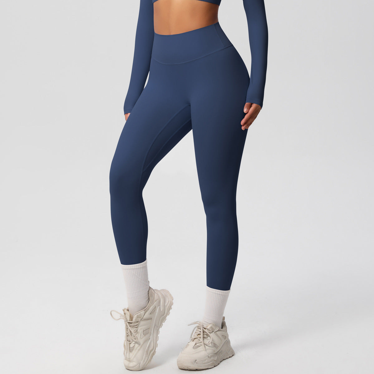 Cross-border European and American yoga pants solid color long-sleeved skin-friendly and breathable back sports short-sleeved slim and thin fitness pants set