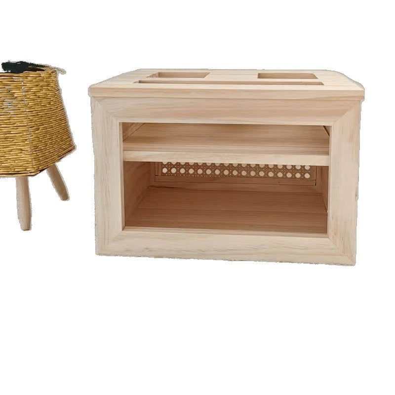 Solid wood rattan retro home practical router set-top box socket rack cover dust storage box