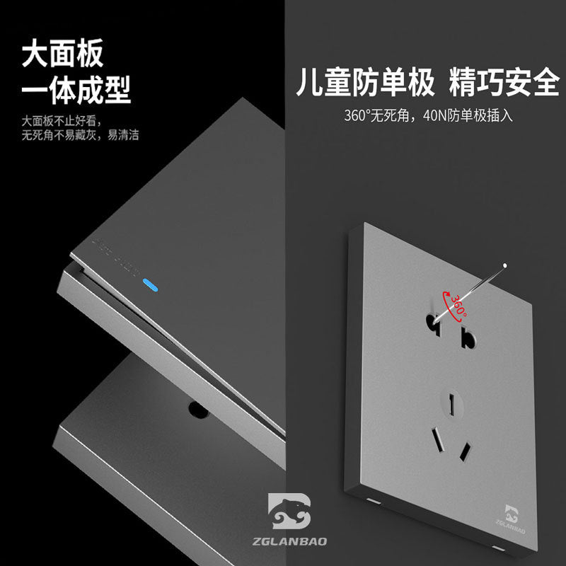 Wholesale Household Dark Grey Five-hole Socket 86 Concealed Two and Three Poles One Open Single Double Control Plug Switch Panel