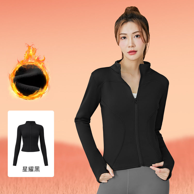 Juyitang winter long-sleeved velvet yoga jacket women's tight and thin fitness sports yoga top