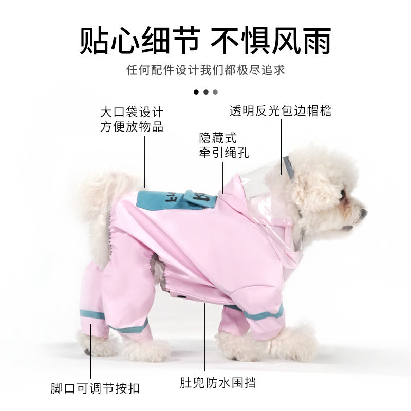 Dog raincoat rainproof four-legged bear teddy corgi raincoat medium and small dog waterproof clothes teddy tractable