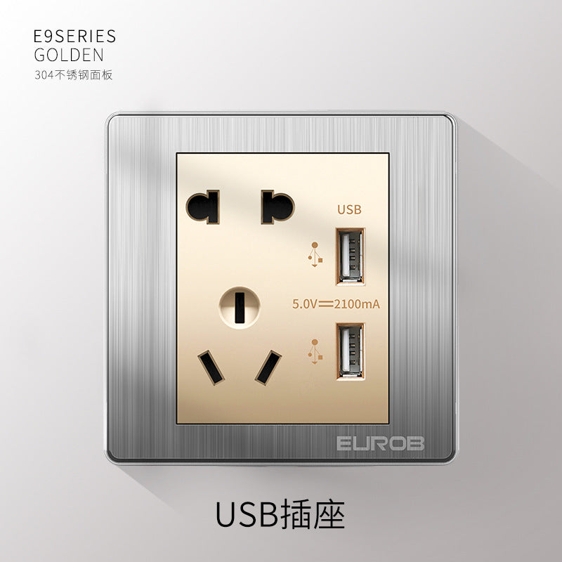 Open switch socket household silver 86 type 5 five-hole plug two or three plug double control wall air conditioner panel