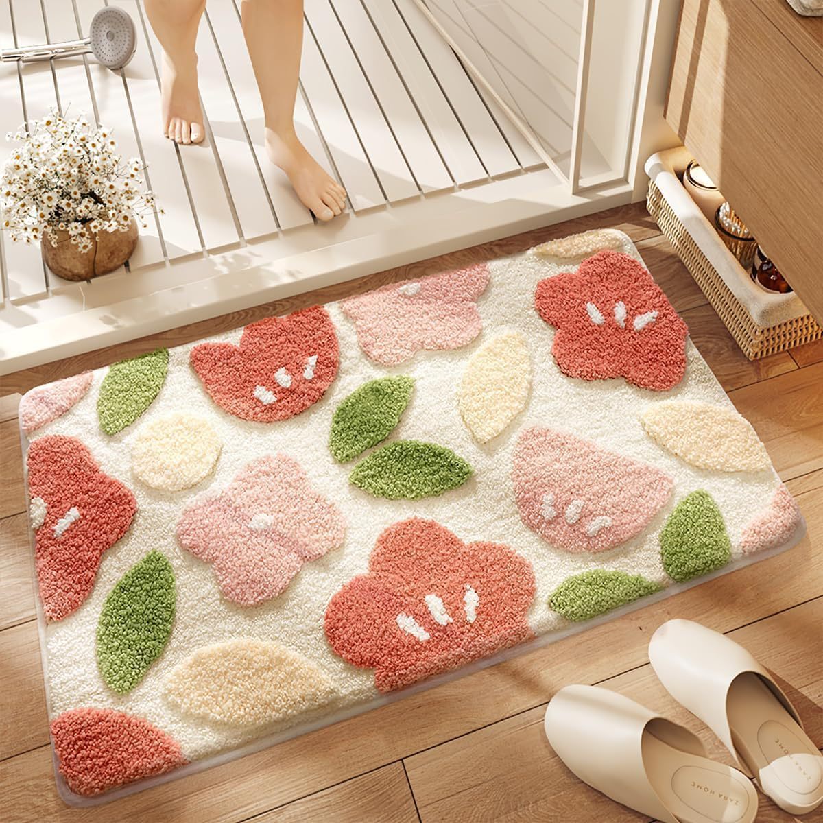Small fresh new imitation cashmere flower porch toilet bathroom bathroom water absorption non-slip quick drying home foot cushion