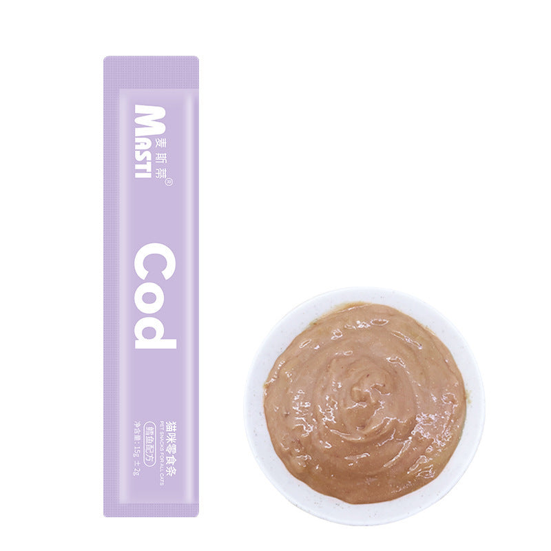 Manufacturer wholesale cat strips pet snacks 15g/piece, liquid wet food tuna chicken canned hair gills, cat snacks