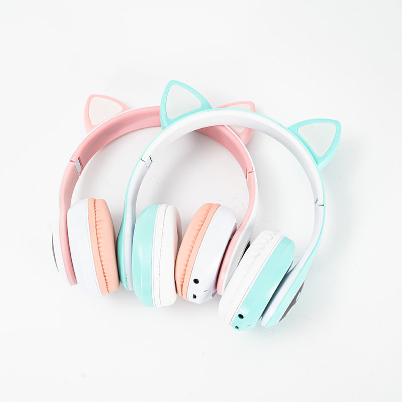 Spot supply STN_28 head-mounted bluetooth headset foldable card luminous cat ear headset wireless bluetooth