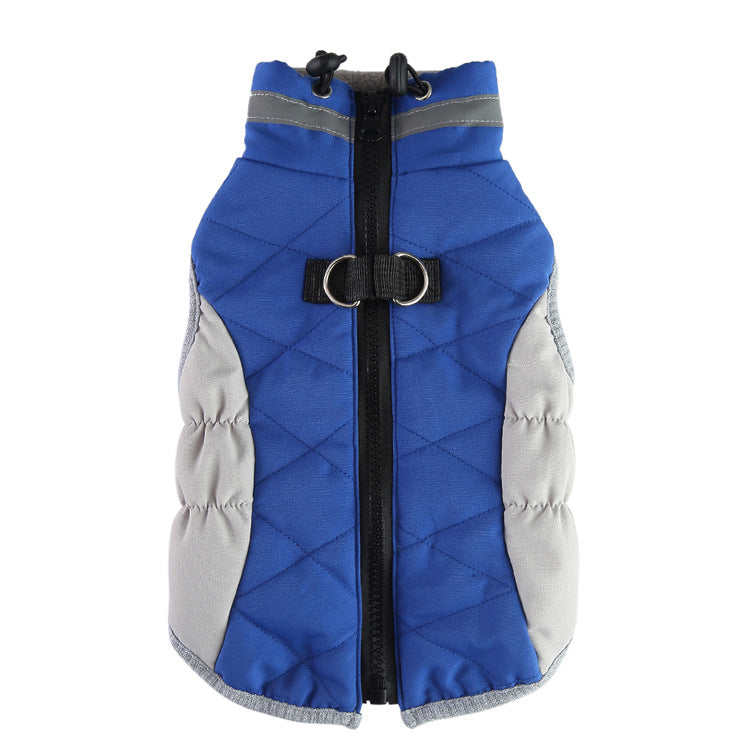 Cross-border popular pet autumn and winter clothes windproof and cold-proof puppy jacket integrated chest and back can pull dog cotton-padded clothes