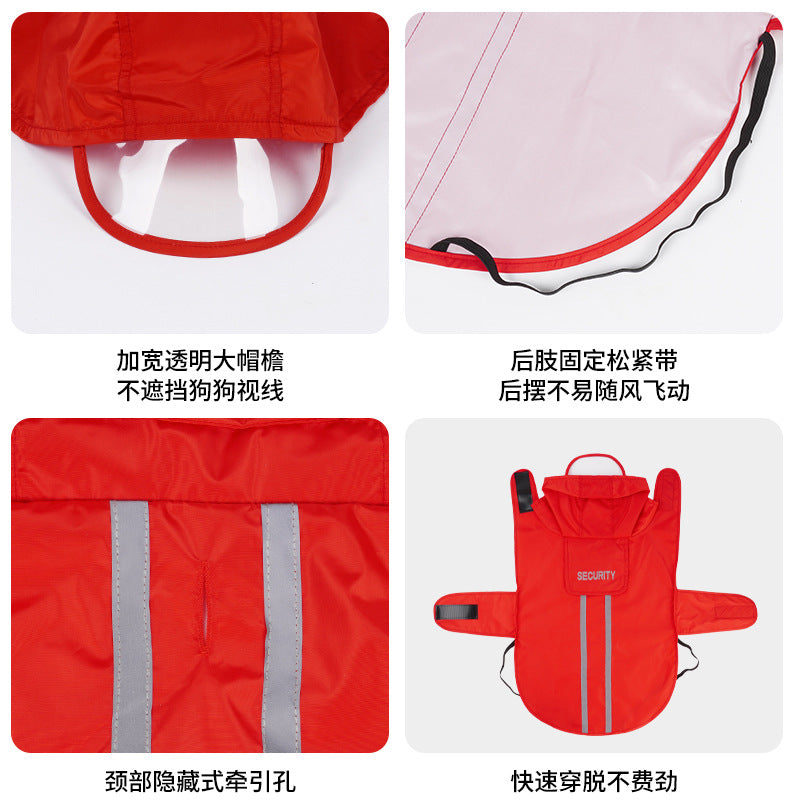 Waterproof reflective dog raincoat can pull pets when going out Outdoor products Small and medium pet rainy clothes