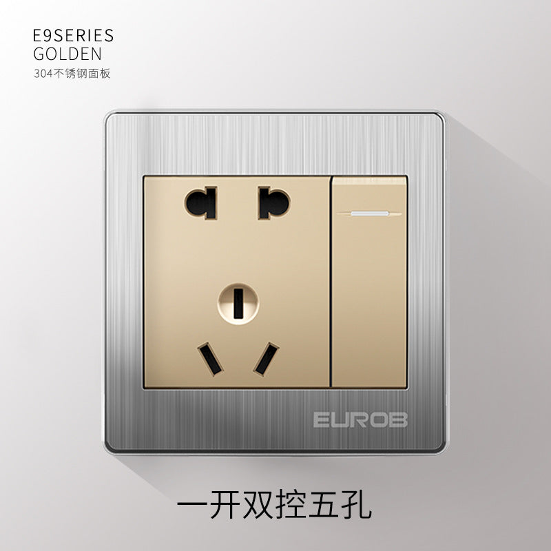 Open switch socket household silver 86 type 5 five-hole plug two or three plug double control wall air conditioner panel