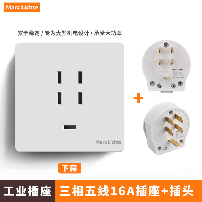 380V three-phase five-wire five-hole industrial plug 16A/25A wall socket 5-core air conditioner high-power 86 type 440v