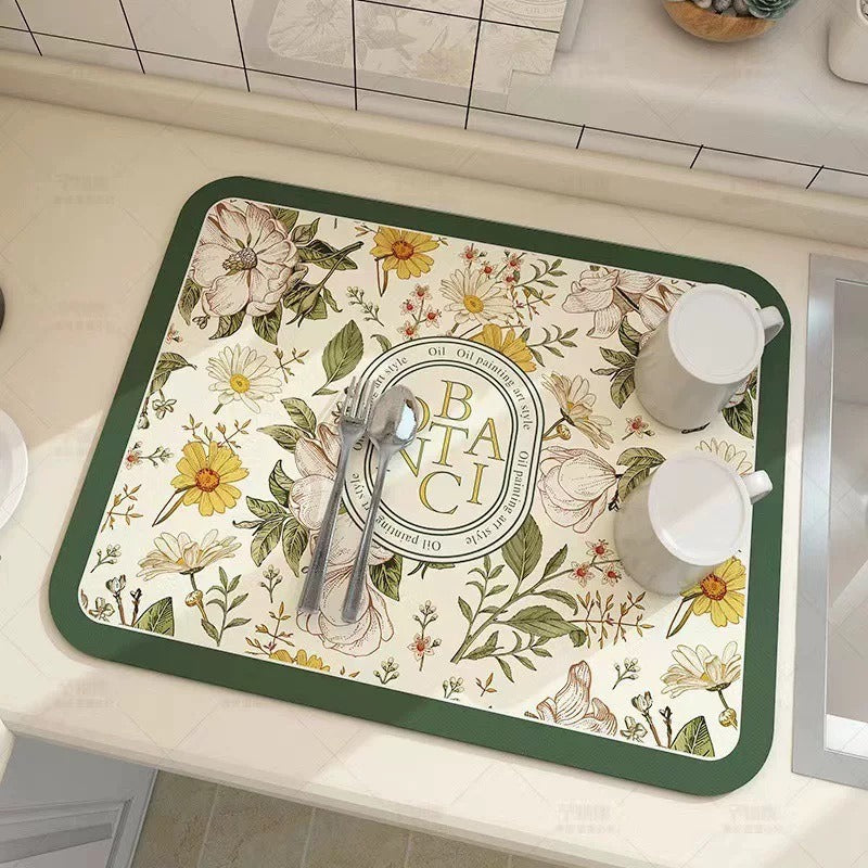 Cross border temu European style retro floral diatom mud kitchen drain mat home dining table countertop dirt resistant insulated table mat