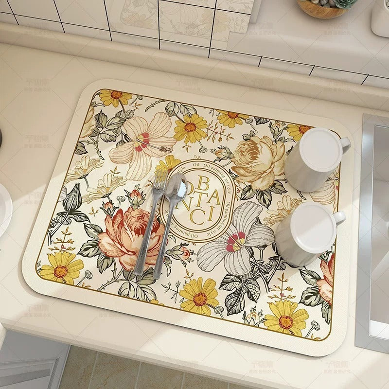 Cross border temu European style retro floral diatom mud kitchen drain mat home dining table countertop dirt resistant insulated table mat