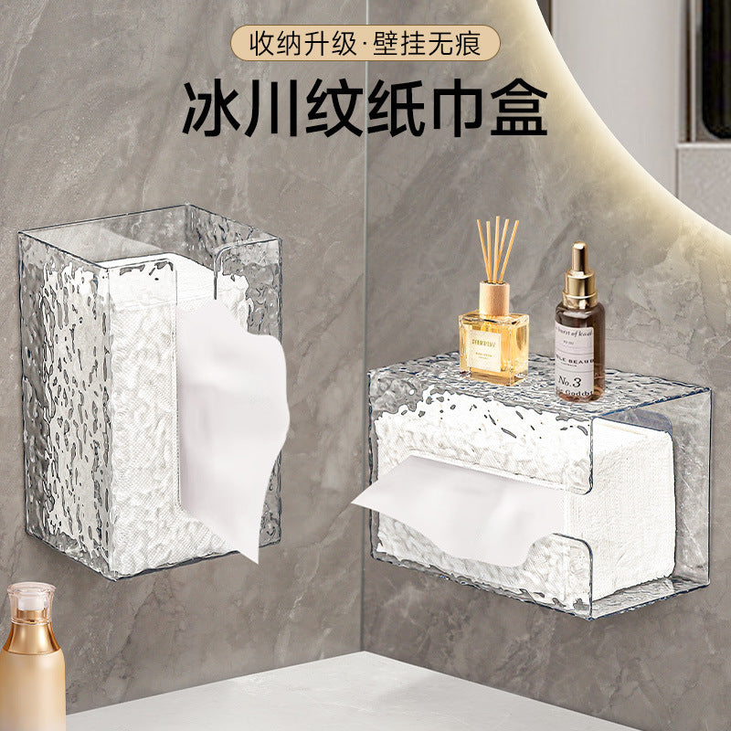 Glacier pattern face towel tissue box, wall-mounted household storage box, light luxury bathroom kitchen pumping carton