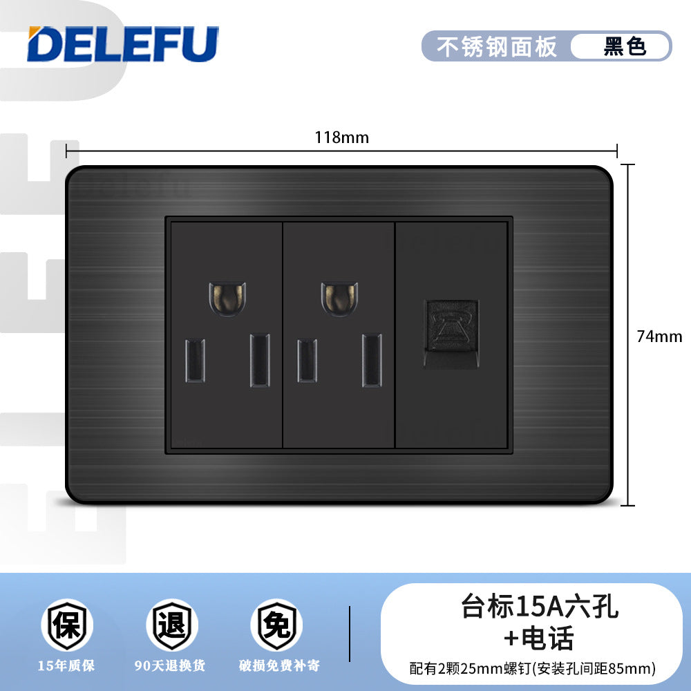 One piece of hair generation black plug stainless steel American standard type-C fast charging socket table standard switch usb into the wall type