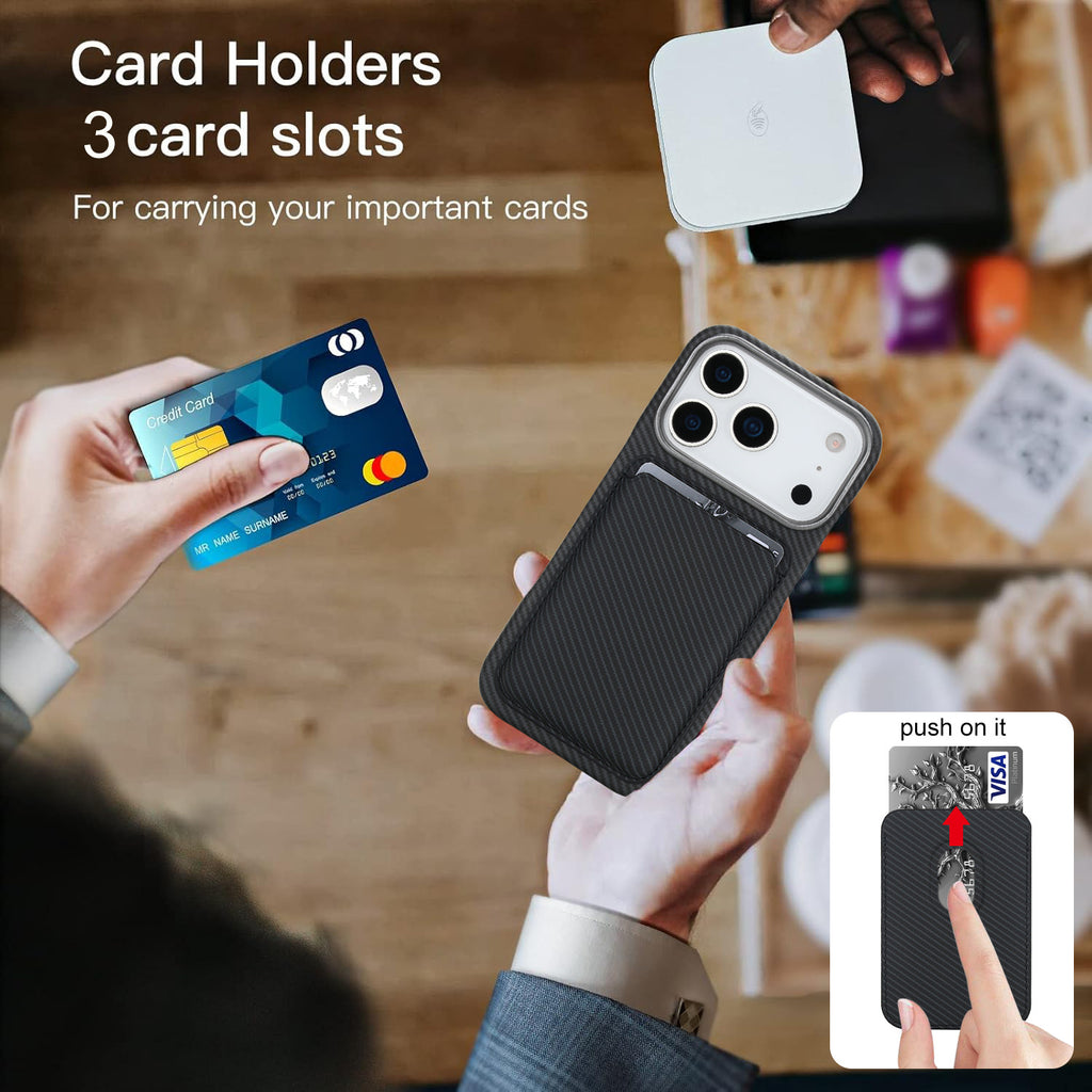 Applicable to iPhone17PRO max business mobile phone case Apple 17 card carbon fiber wireless charging mobile phone case