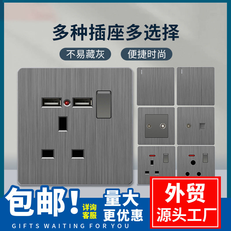 British standard 13a socket usb wall power source home dark gray pull panel British imperial foreign trade