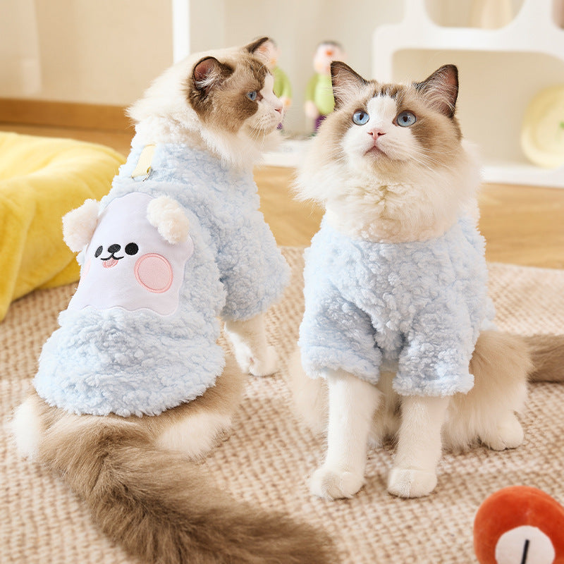Autumn and winter cute super cute plush thickened clothes medium and small dogs cold protection warm cat and dog plush clothes spot wholesale