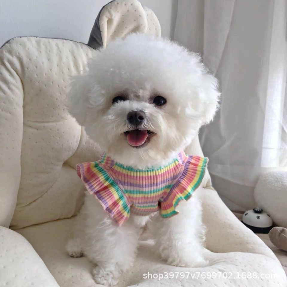 New rainbow striped pet dog dog cat summer ins thin clothes bubble sleeve vest princess style skirt
