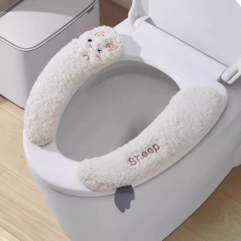 Essential toilet seat in autumn and winter, fleece to keep warm, cartoon cute, universal sticky for home use, lamb monster lamb fleece