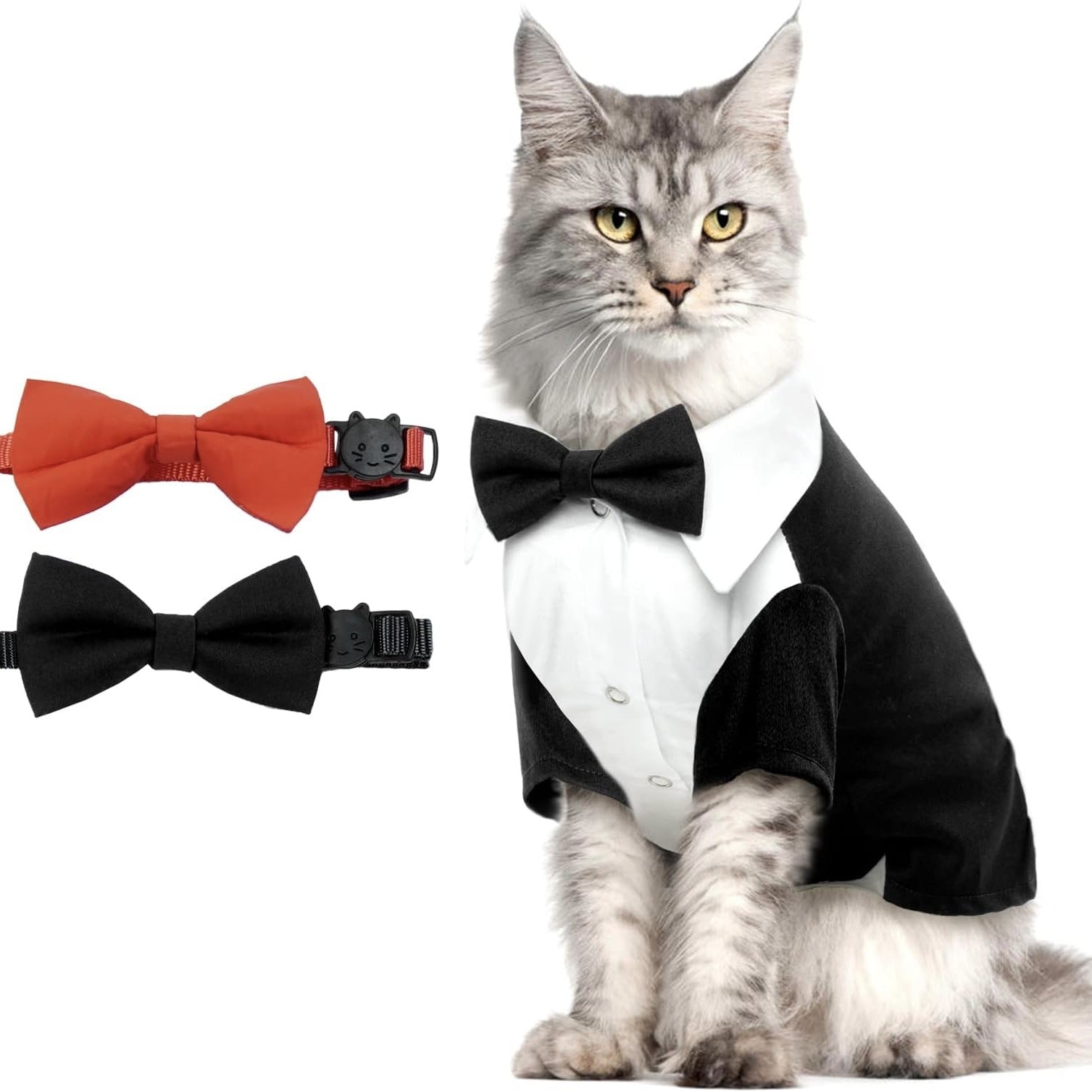 Pet cat fashion tuxedo suit holiday kitten shirt clothes wedding dress with bow tie cat dress